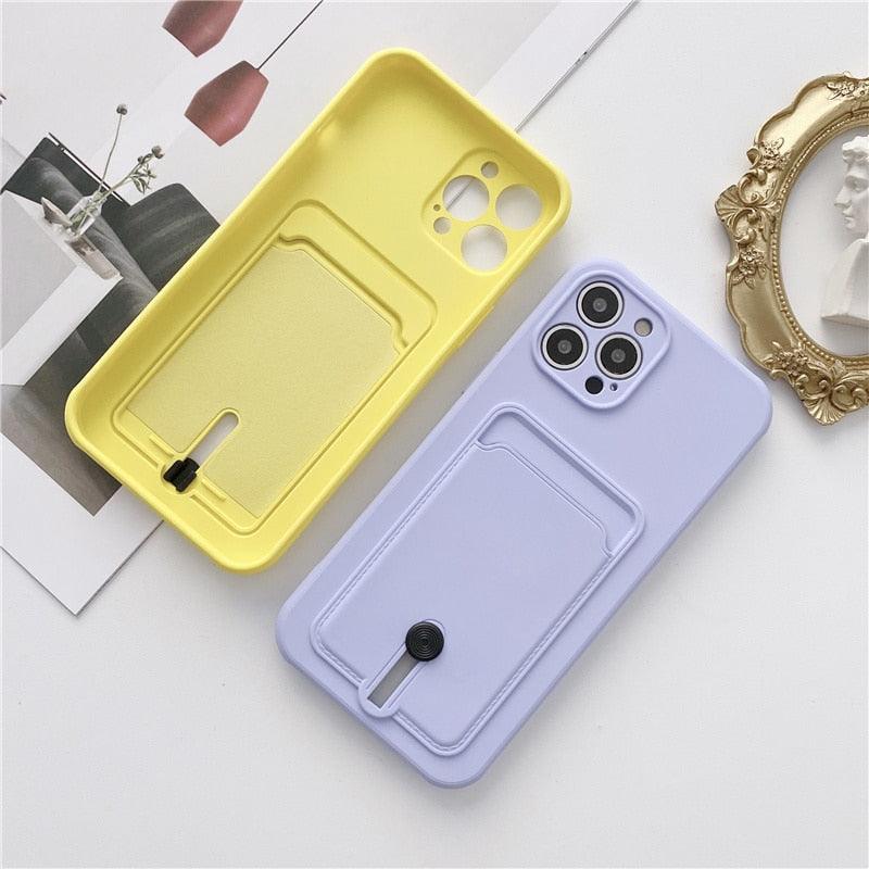 Candy Color Wallet Card Case for iPhone - Soft Silicone Protection