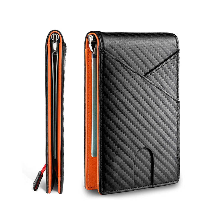 New Carbon Fiber Dollar Clip Contrast Color Pull Leather Wallet Wallet Men's Banknote Clip Wallet - Korvel
