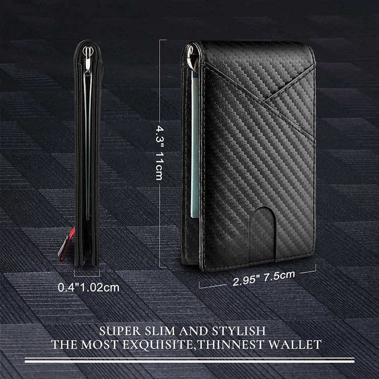 New Carbon Fiber Dollar Clip Contrast Color Pull Leather Wallet Wallet Men's Banknote Clip Wallet - Korvel