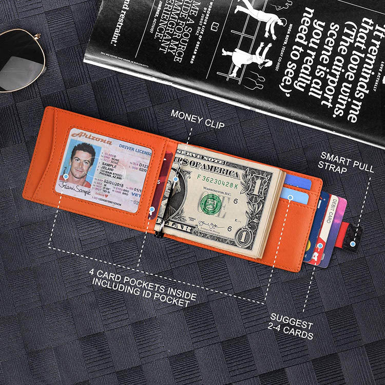 New Carbon Fiber Dollar Clip Contrast Color Pull Leather Wallet Wallet Men's Banknote Clip Wallet - Korvel