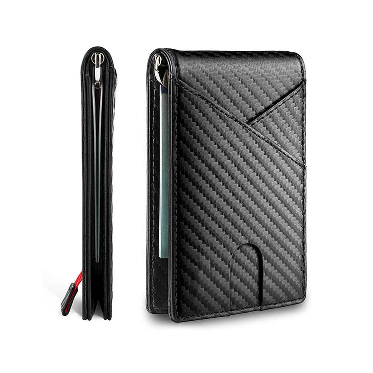 New Carbon Fiber Dollar Clip Contrast Color Pull Leather Wallet Wallet Men's Banknote Clip Wallet - Korvel