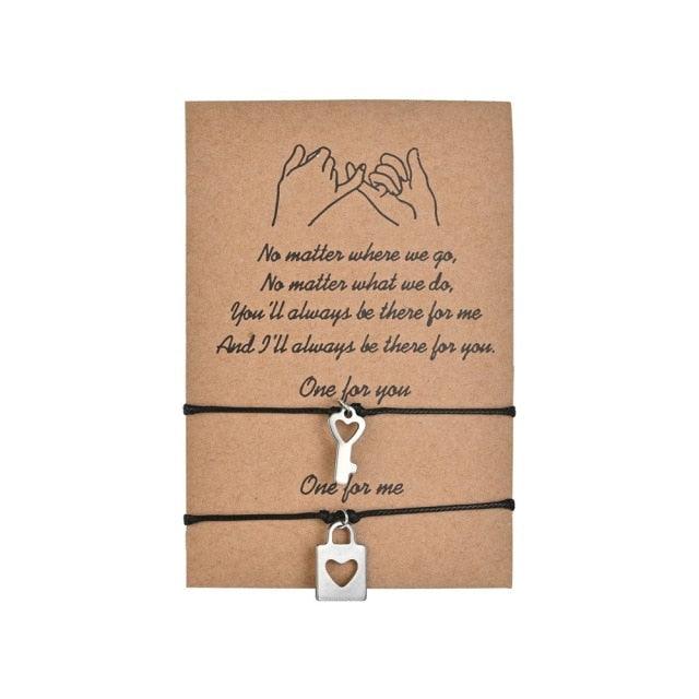 Charm Bracelet Set for Couples - Volcanic Stone & Woven Design
