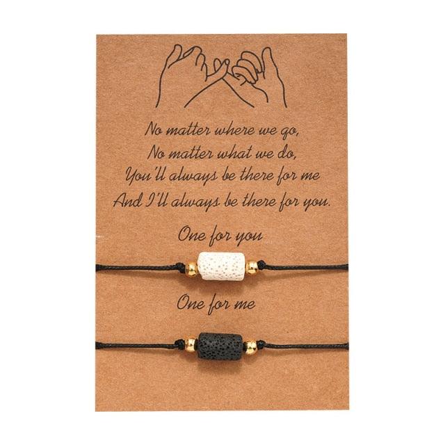 Charm Bracelet Set for Couples - Volcanic Stone & Woven Design