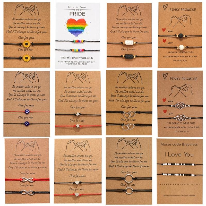 Charm Bracelet Set for Couples - Volcanic Stone & Woven Design