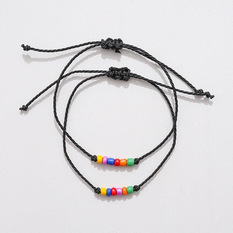 Charm Bracelet Set for Couples - Volcanic Stone & Woven Design