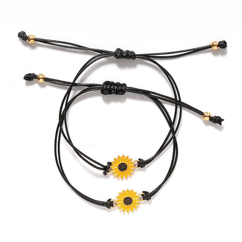 Charm Bracelet Set for Couples - Volcanic Stone & Woven Design