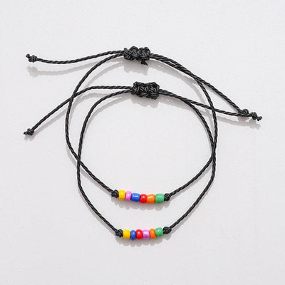 Charm Bracelet Set for Couples - Volcanic Stone & Woven Design