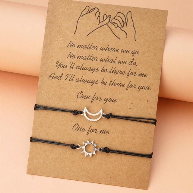 Charm Bracelet Set for Couples - Volcanic Stone & Woven Design