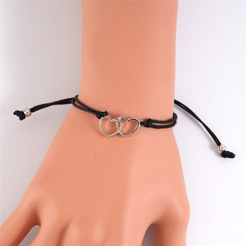 Charm Bracelet Set for Couples - Volcanic Stone & Woven Design