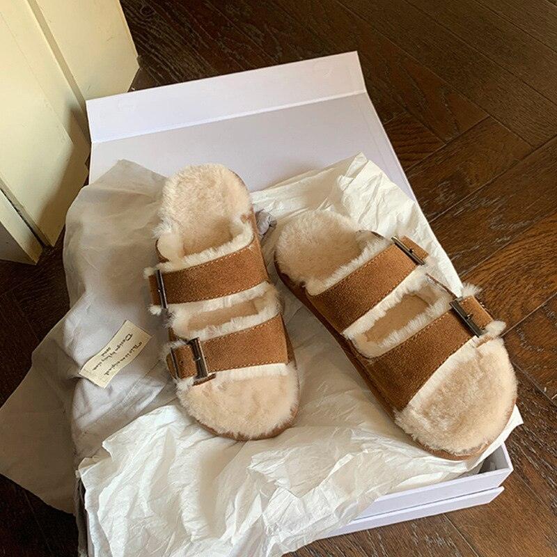 Zapatillas de Lana Premium con Hebilla Ajustable para Comodidad Interior y Exterior