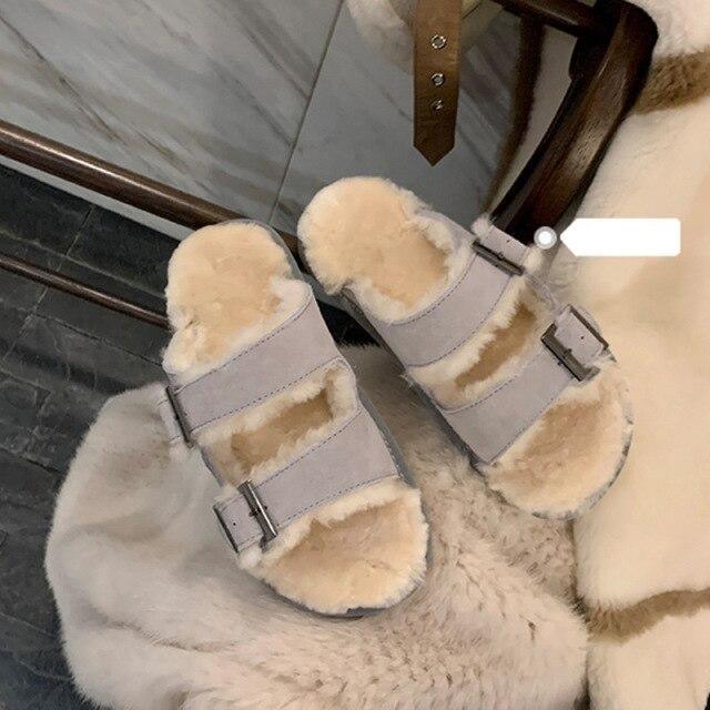 Zapatillas de Lana Premium con Hebilla Ajustable para Comodidad Interior y Exterior