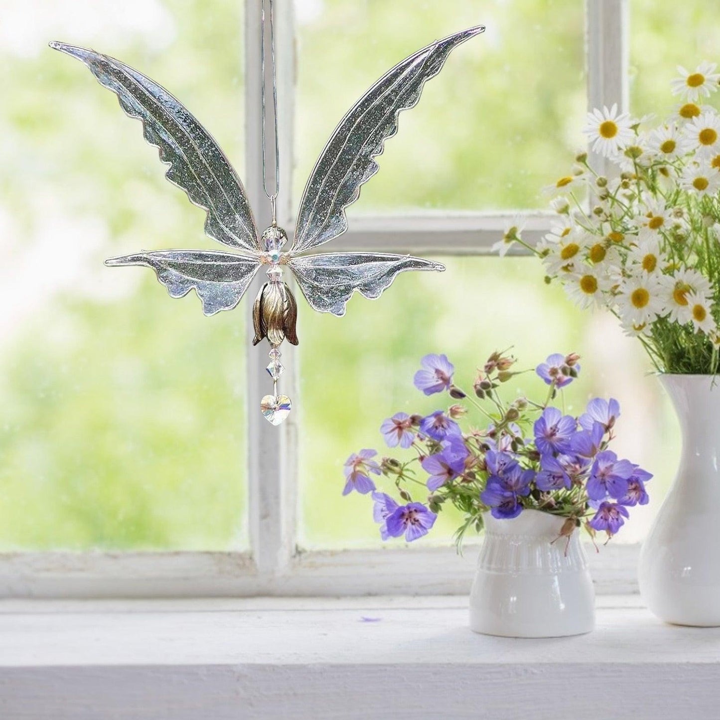 Crystal Guardian Angel Wing Sun Catcher - Elegant Home Decor