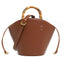 Elegant Bamboo Handle Bucket Bag in Soft Leather