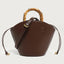 Elegant Bamboo Handle Bucket Bag in Soft Leather