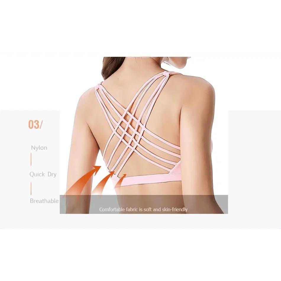 Elegance Fitness Sports Bra for Women - Crisscross Design