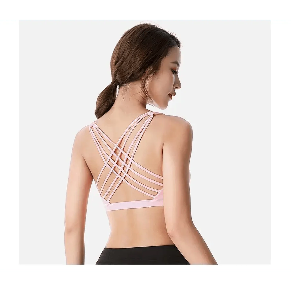 Elegance Fitness Sports Bra for Women - Crisscross Design