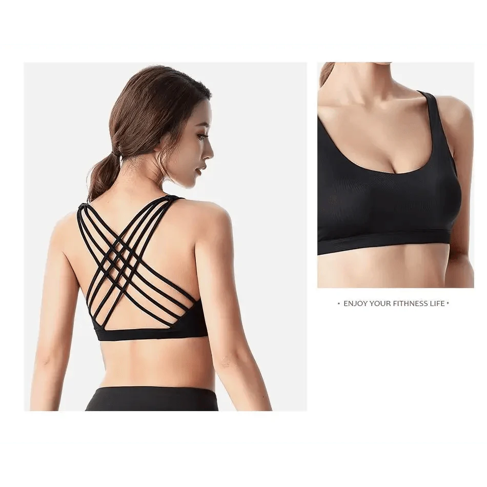 Elegance Fitness Sports Bra for Women - Crisscross Design