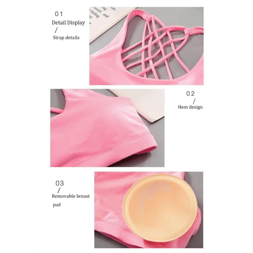 Elegance Fitness Sports Bra for Women - Crisscross Design
