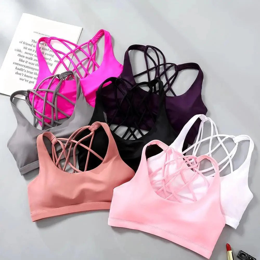 Elegance Fitness Sports Bra for Women - Crisscross Design