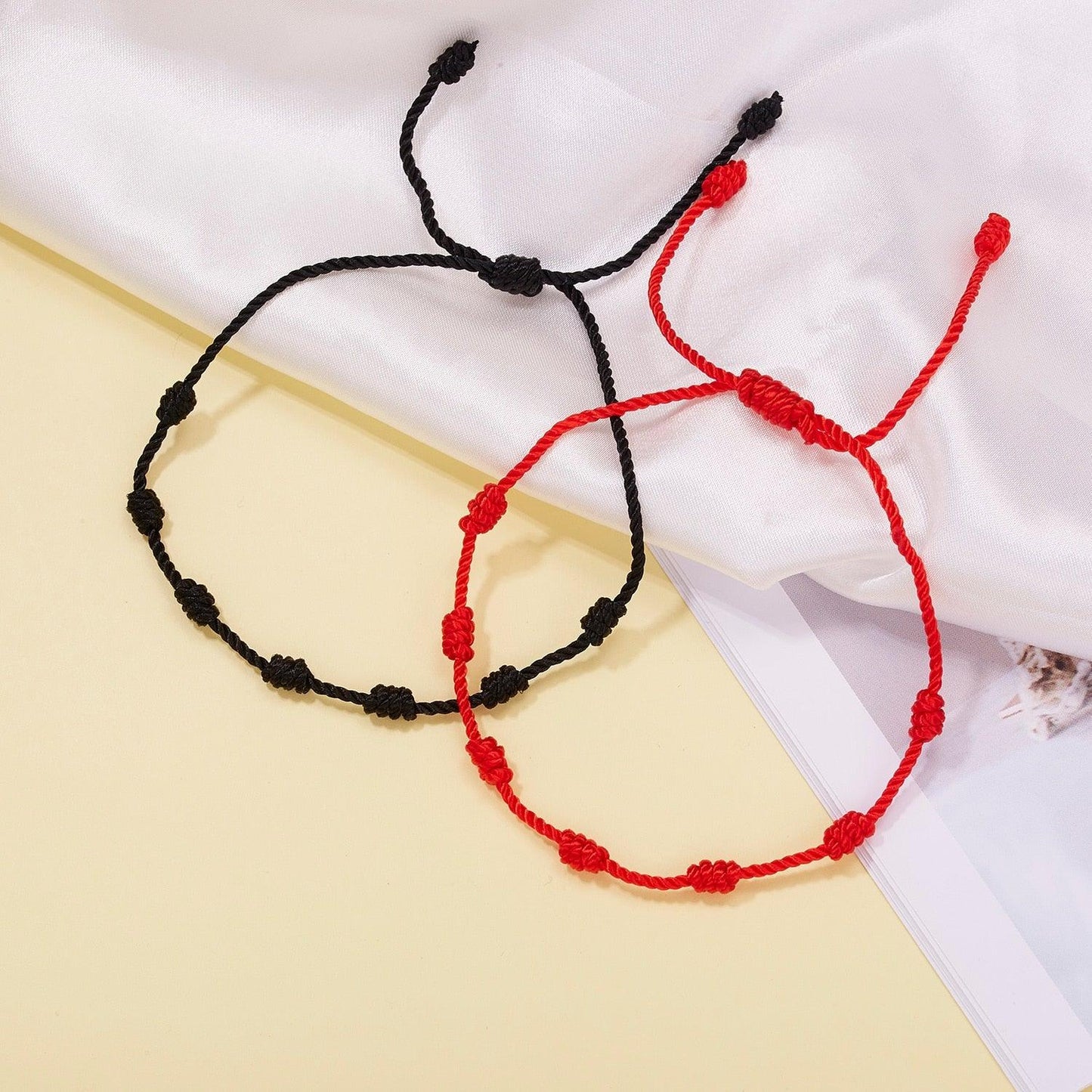 Handmade Braided Rope Couple Bracelet - Adjustable Red Cord