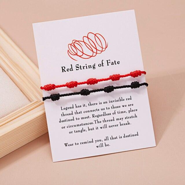 Handmade Braided Rope Couple Bracelet - Adjustable Red Cord