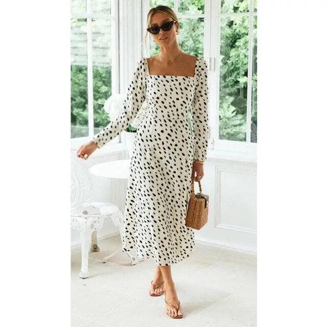 Luxury Leopard Print Dot Long Sleeve Dress for Women