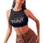 Rhinestone Sleeveless Crop Tank Top for Summer