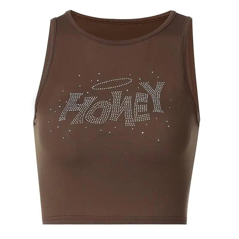Rhinestone Sleeveless Crop Tank Top for Summer