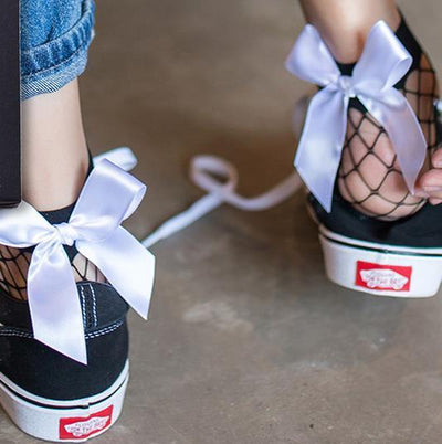 Fashionable Black Mesh Ankle Socks with Bow - 6 Colors
