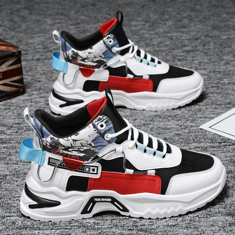 New high top shoes for men white shoes thick soled sports and leisure shoes - Korvel