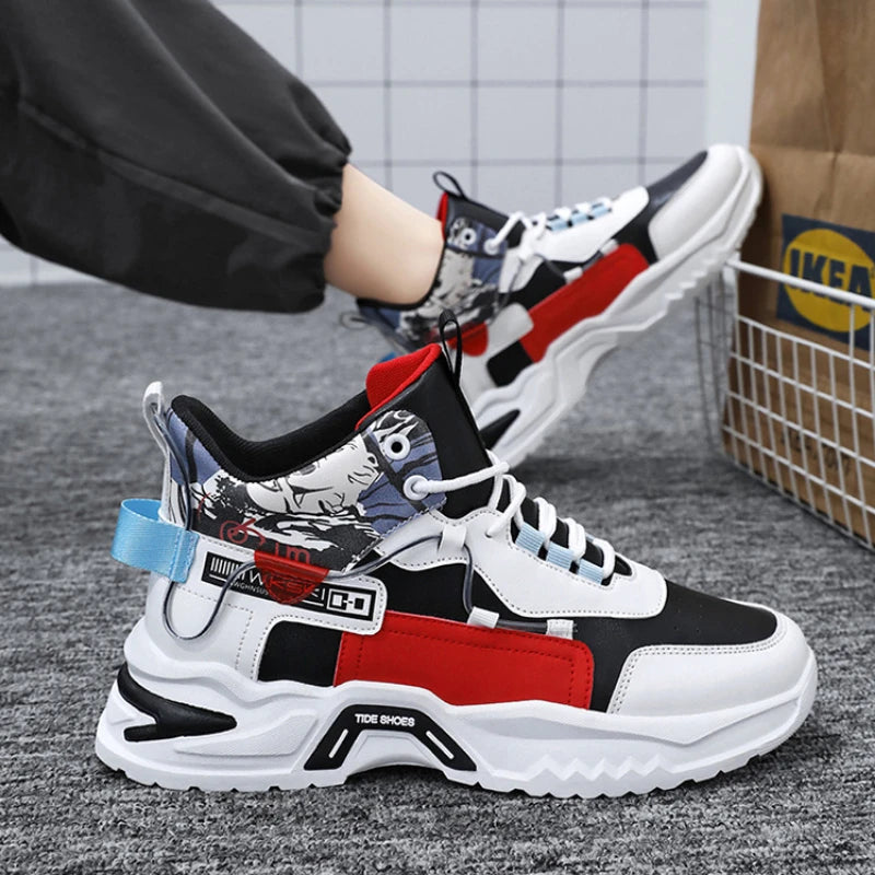 New high top shoes for men white shoes thick soled sports and leisure shoes - Korvel