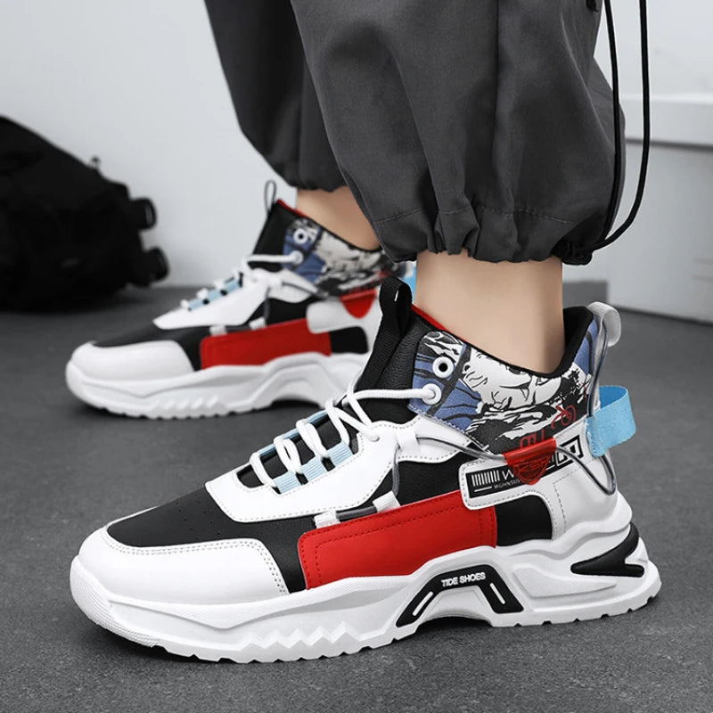 New high top shoes for men white shoes thick soled sports and leisure shoes - Korvel