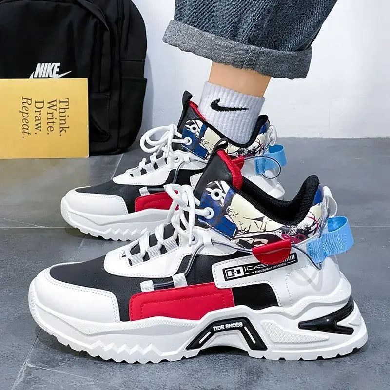 New high top shoes for men white shoes thick soled sports and leisure shoes - Korvel
