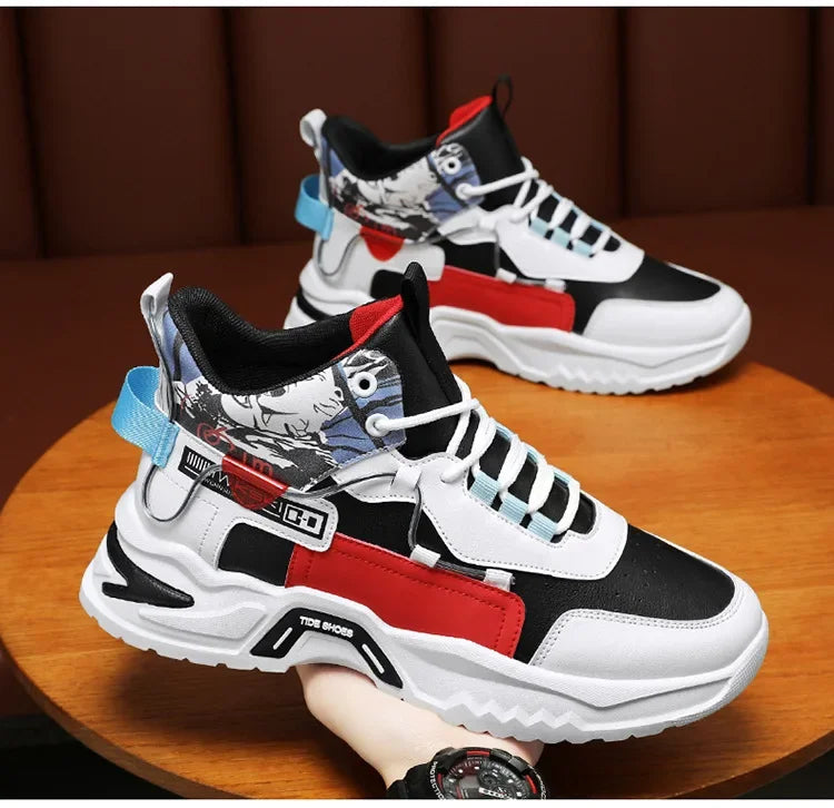 New high top shoes for men white shoes thick soled sports and leisure shoes - Korvel