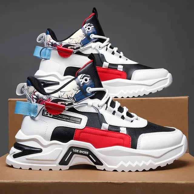New high top shoes for men white shoes thick soled sports and leisure shoes - Korvel