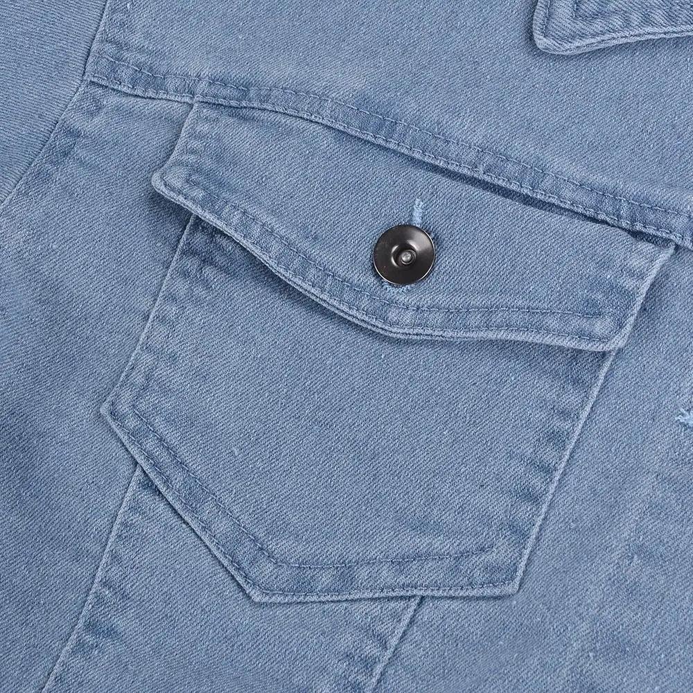 Veste en denim vintage pour femmes avec déchirures