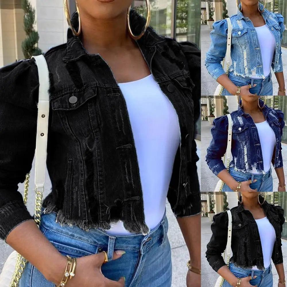 Veste en denim vintage pour femmes avec déchirures