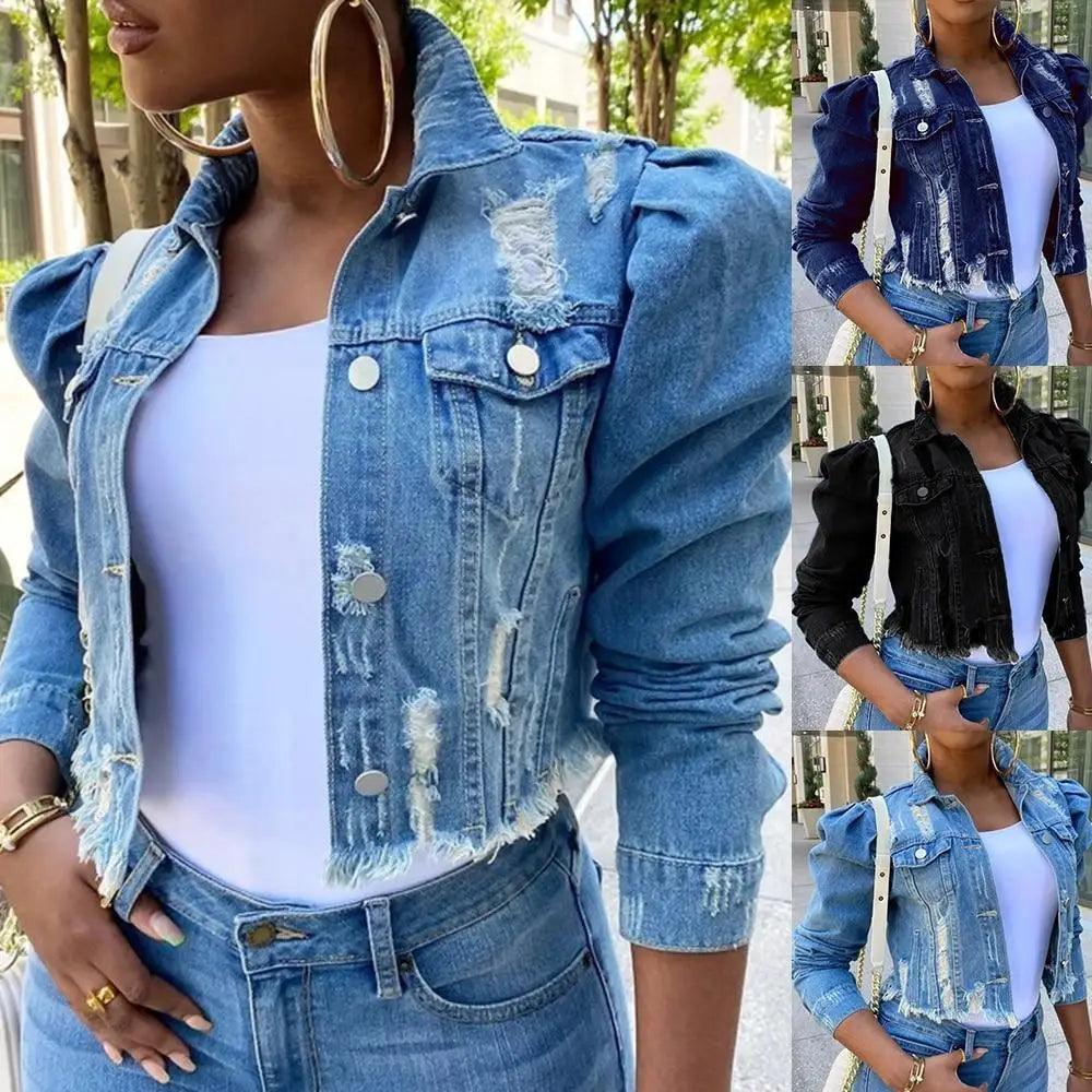 Veste en denim vintage pour femmes avec déchirures