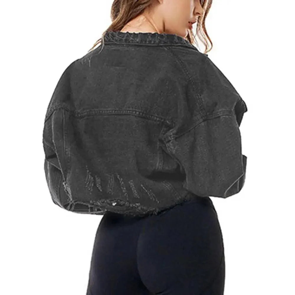 Veste en denim vintage pour femmes avec déchirures