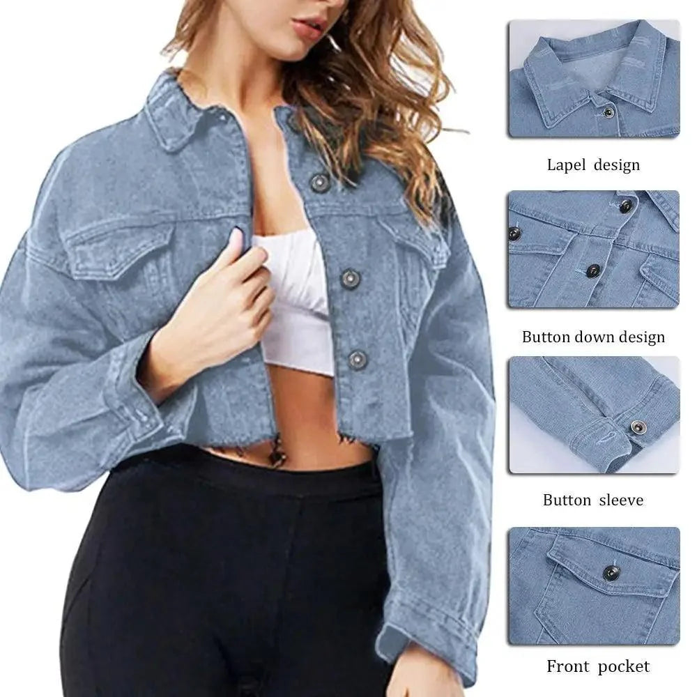 Veste en denim vintage pour femmes avec déchirures
