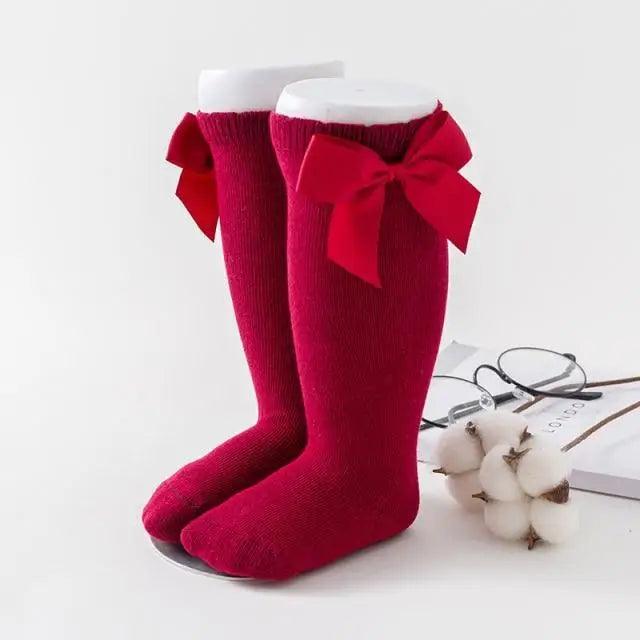 Calcetines de bebé hasta la rodilla con lazo grande - 100% algodón