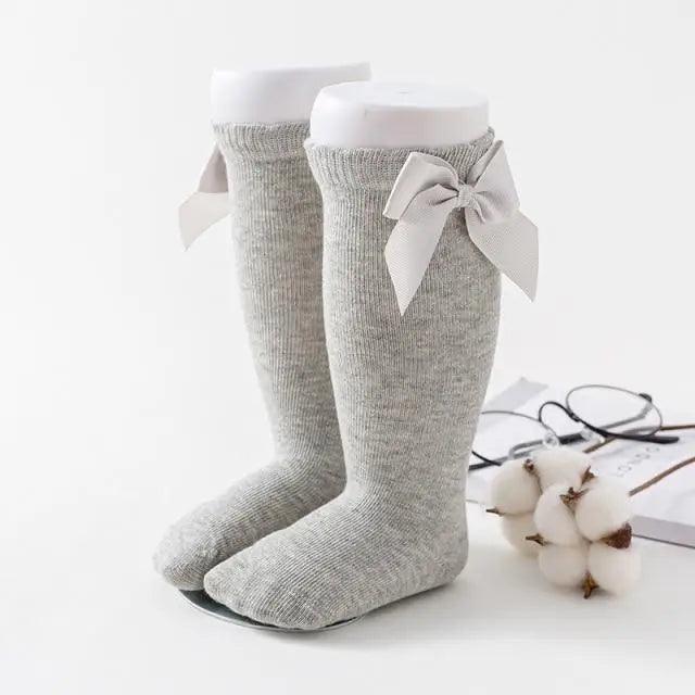 Calcetines de bebé hasta la rodilla con lazo grande - 100% algodón