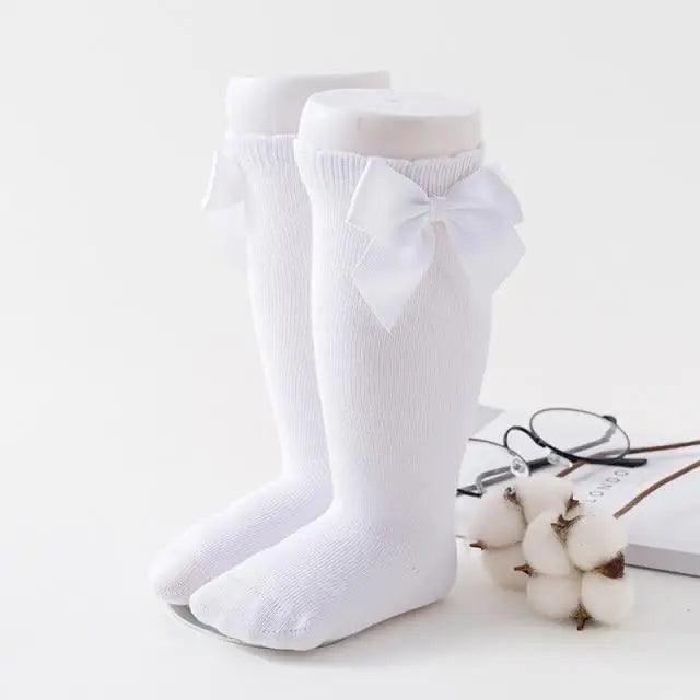 Calcetines de bebé hasta la rodilla con lazo grande - 100% algodón