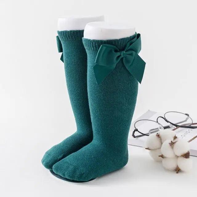 Calcetines de bebé hasta la rodilla con lazo grande - 100% algodón