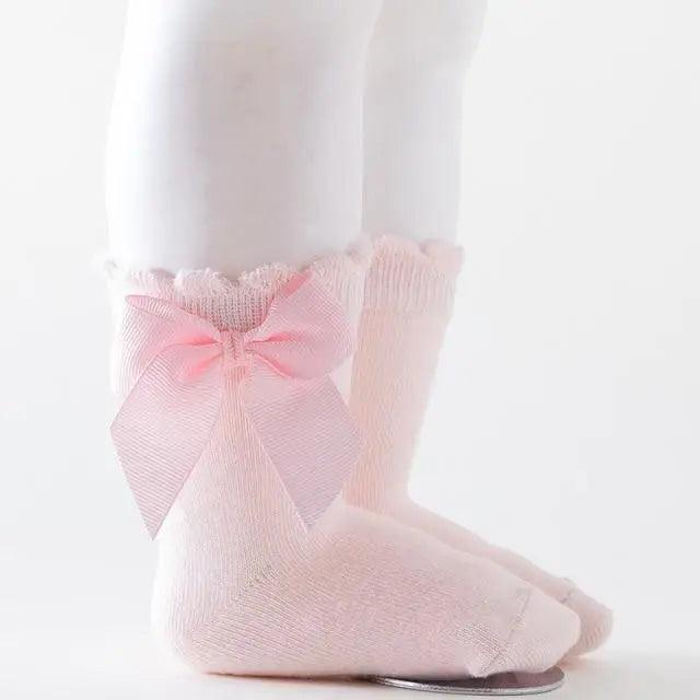 Calcetines de bebé hasta la rodilla con lazo grande - 100% algodón