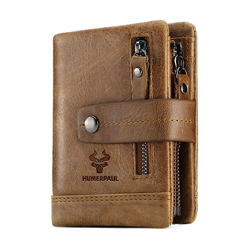 New Leather Wallet Crazy Horse Leather Zipper Buckle Wallet Leather Multifunctional Clutch - Korvel