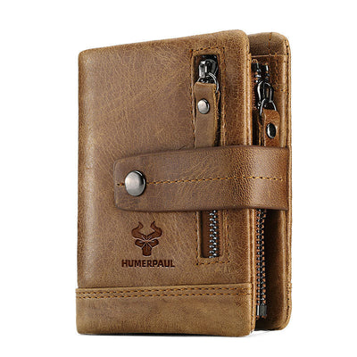 New Leather Wallet Crazy Horse Leather Zipper Buckle Wallet Leather Multifunctional Clutch - Korvel