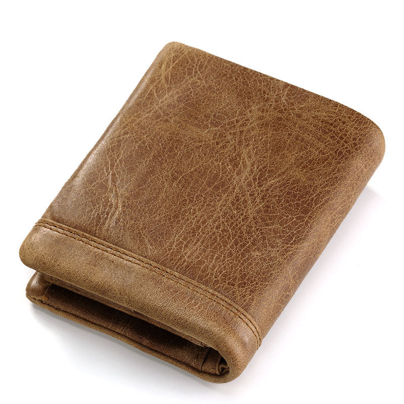 New Leather Wallet Crazy Horse Leather Zipper Buckle Wallet Leather Multifunctional Clutch - Korvel