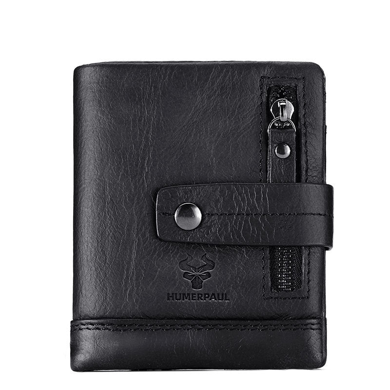 New Leather Wallet Crazy Horse Leather Zipper Buckle Wallet Leather Multifunctional Clutch - Korvel