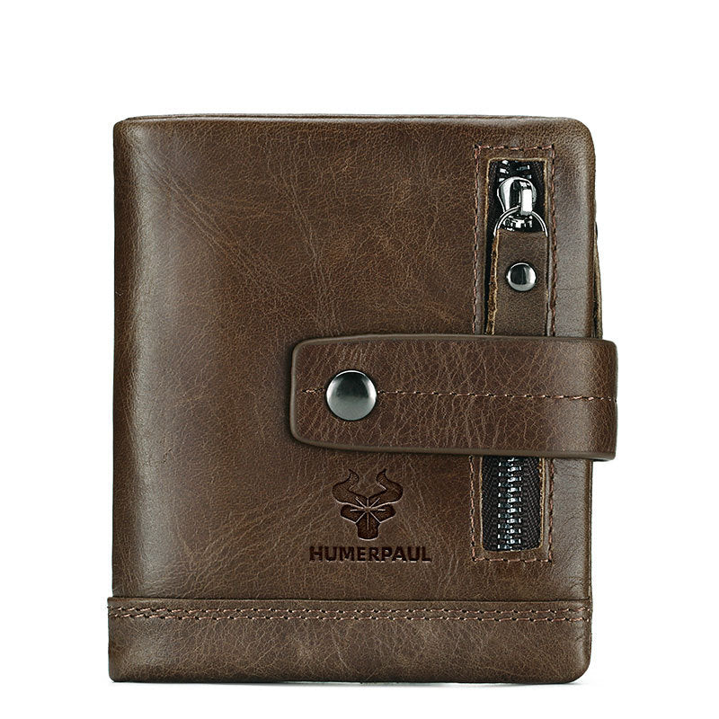 New Leather Wallet Crazy Horse Leather Zipper Buckle Wallet Leather Multifunctional Clutch - Korvel
